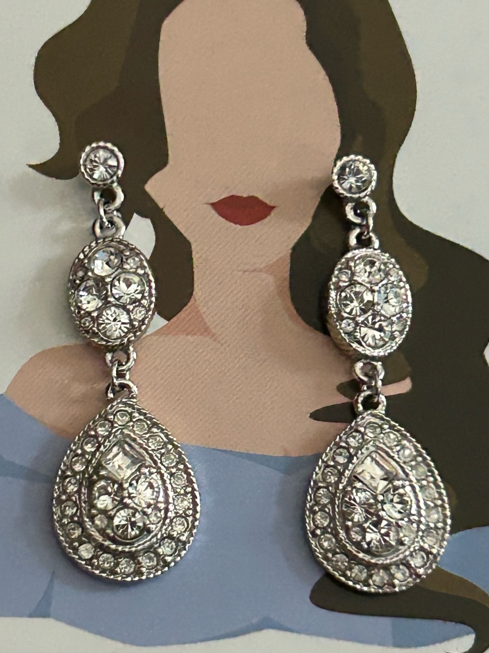 GIVENCHY Signed Dangling Silver Tone Crystal Earrings